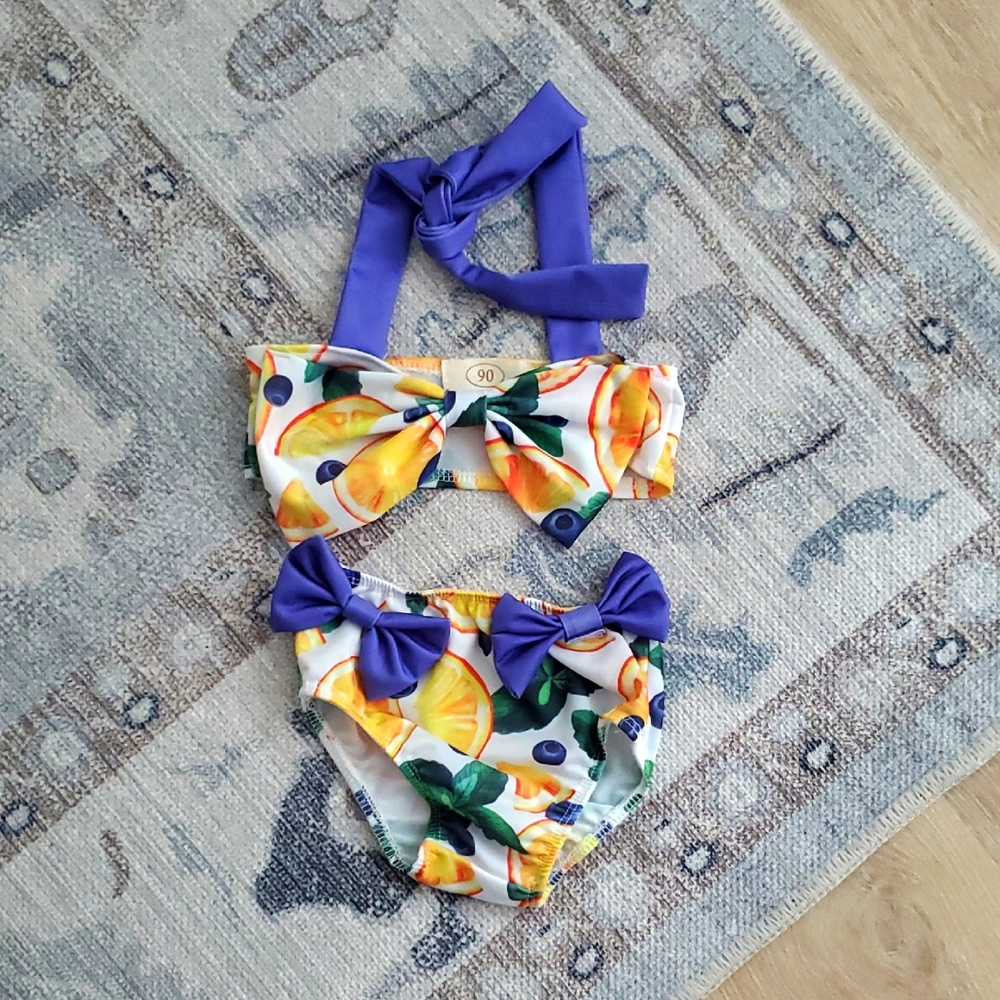Unbranded Baby Girls Fruit And Bow Swimsuit Sz90 (Fits Like a 6-12m)